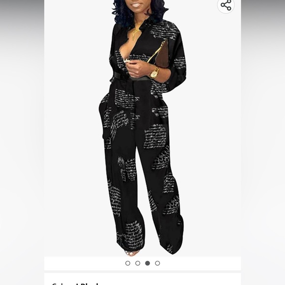 Letter script black white jumpsuit sophisticated trendy XXL - Picture 3 of 7